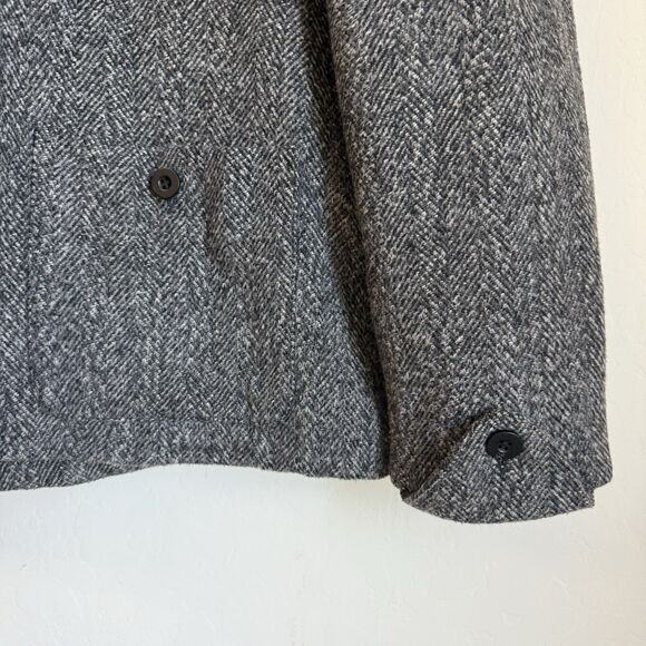 Lifted Research Group LRG Gray Herringbone Wool Blend Double Breasted Pea Coat L - Picture 13 of 16